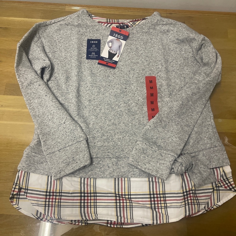 IZOD Women's Long Sleeve  Sweatshirt, Tie front 2-Fer